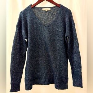 LOFT Metallic Sparkly Navy V-Neck Sweater